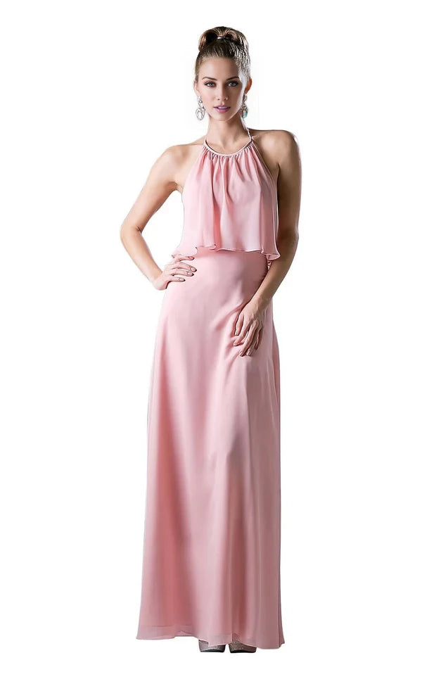 Simple A-Line Halter Sleeveless Back Zip Floor-Length Evening Dress