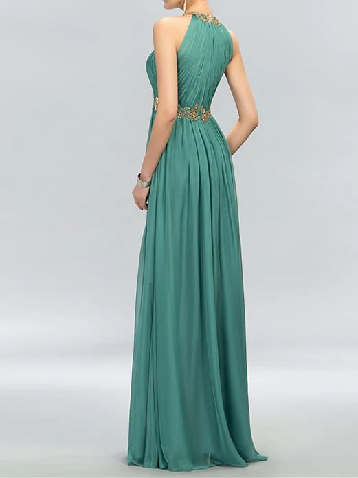 Simple A-Line/Princess Sleeveless Halter Neck Back Zip Floor-Length Evening Dress