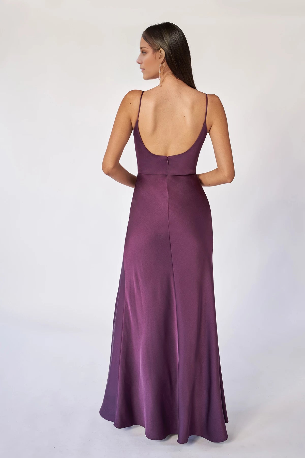 Simple A-Line Spaghetti Straps Sleeveless Back Zip Floor-Length Side Slit Bridesmaid Dress
