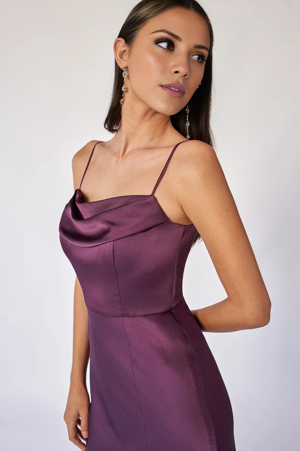 Simple A-Line Spaghetti Straps Sleeveless Back Zip Floor-Length Side Slit Bridesmaid Dress