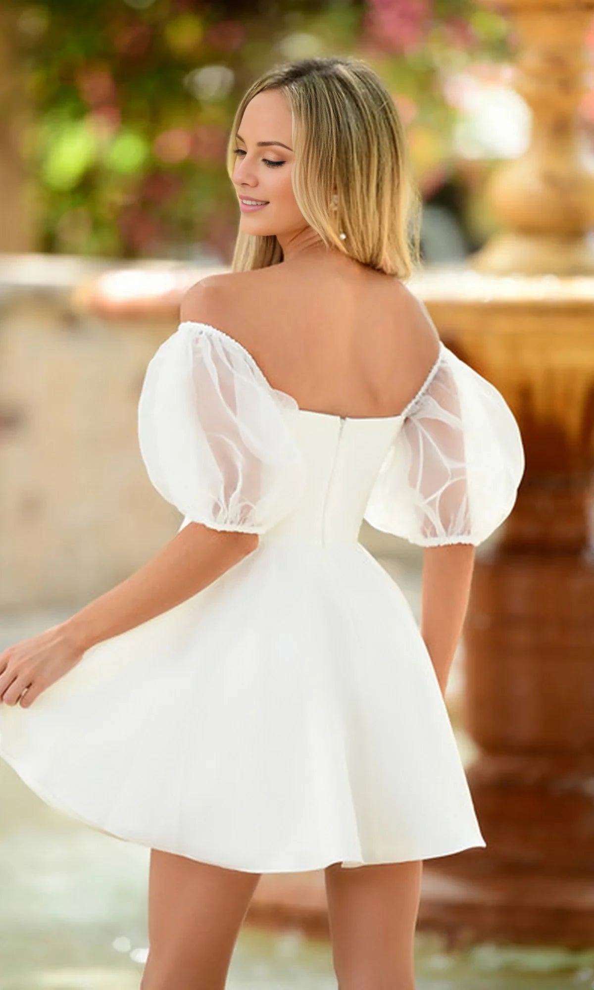 Simple A-Line Sweetheart Back Zip puff sleeve Homecoming Dress