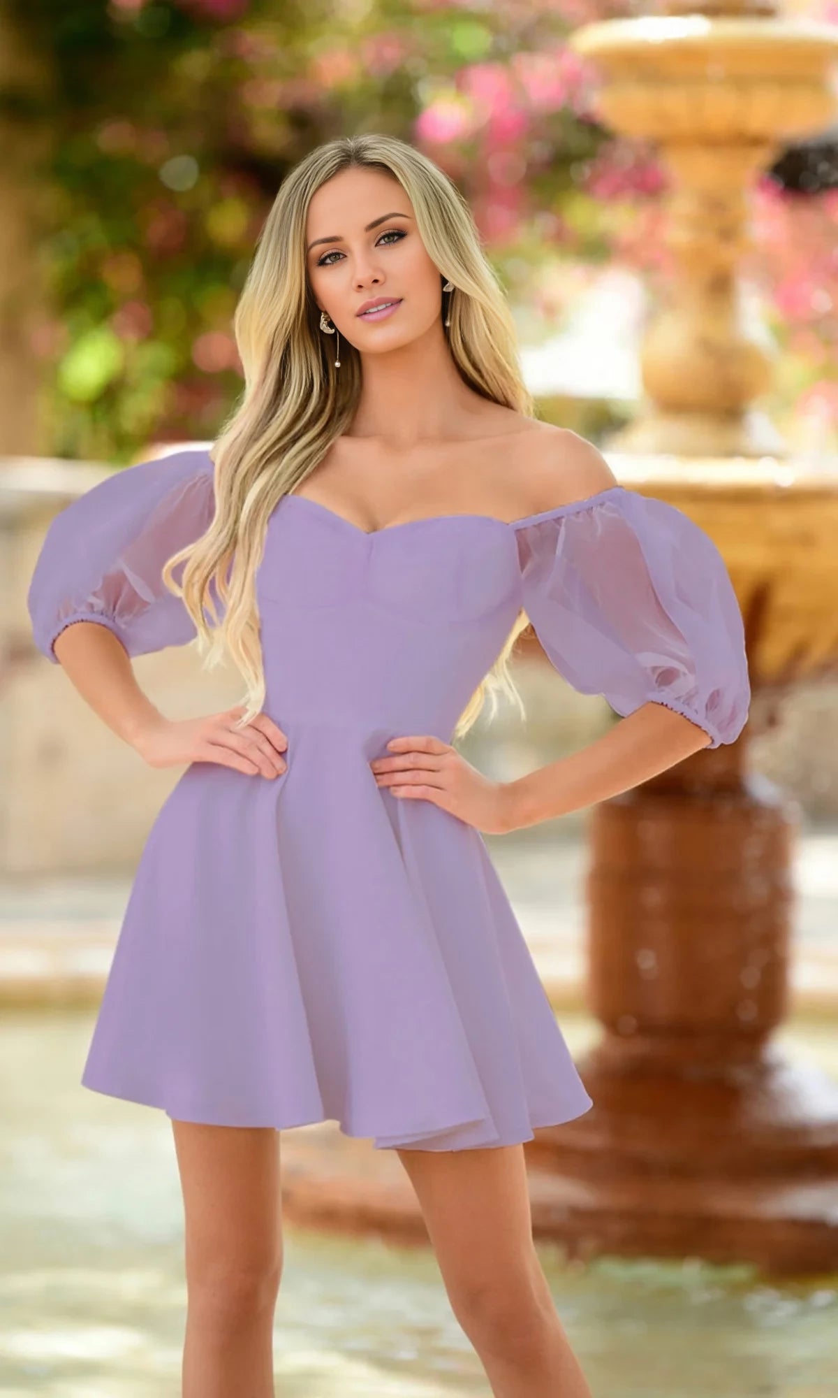 Simple A-Line Sweetheart Back Zip puff sleeve Homecoming Dress