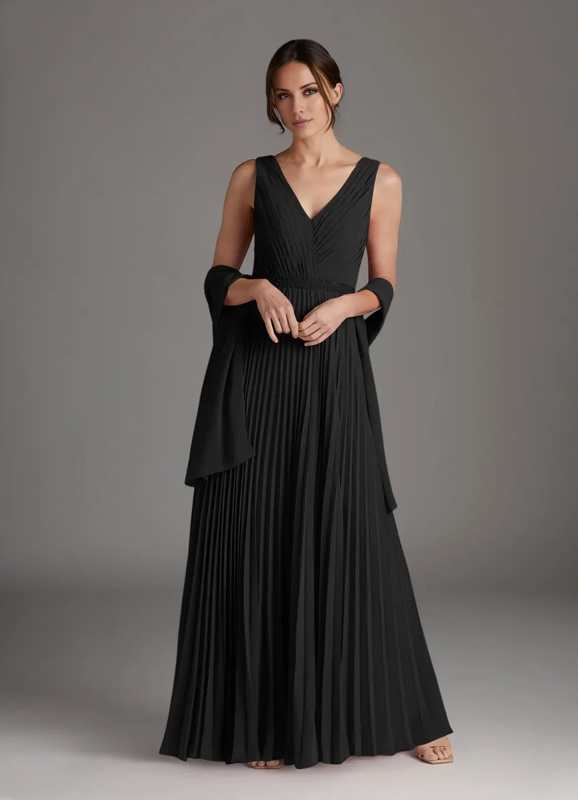 Simple A-Line V Neck Sleeveless Back Zip Floor-Length Mother of the Bride Dress
