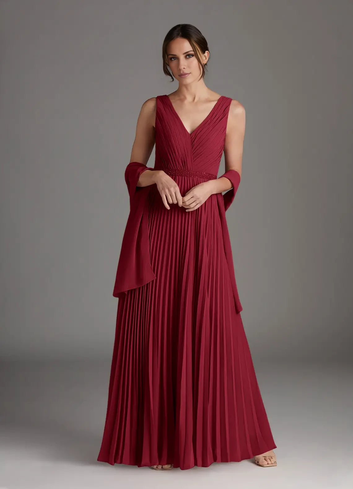 Simple A-Line V Neck Sleeveless Back Zip Floor-Length Mother of the Bride Dress