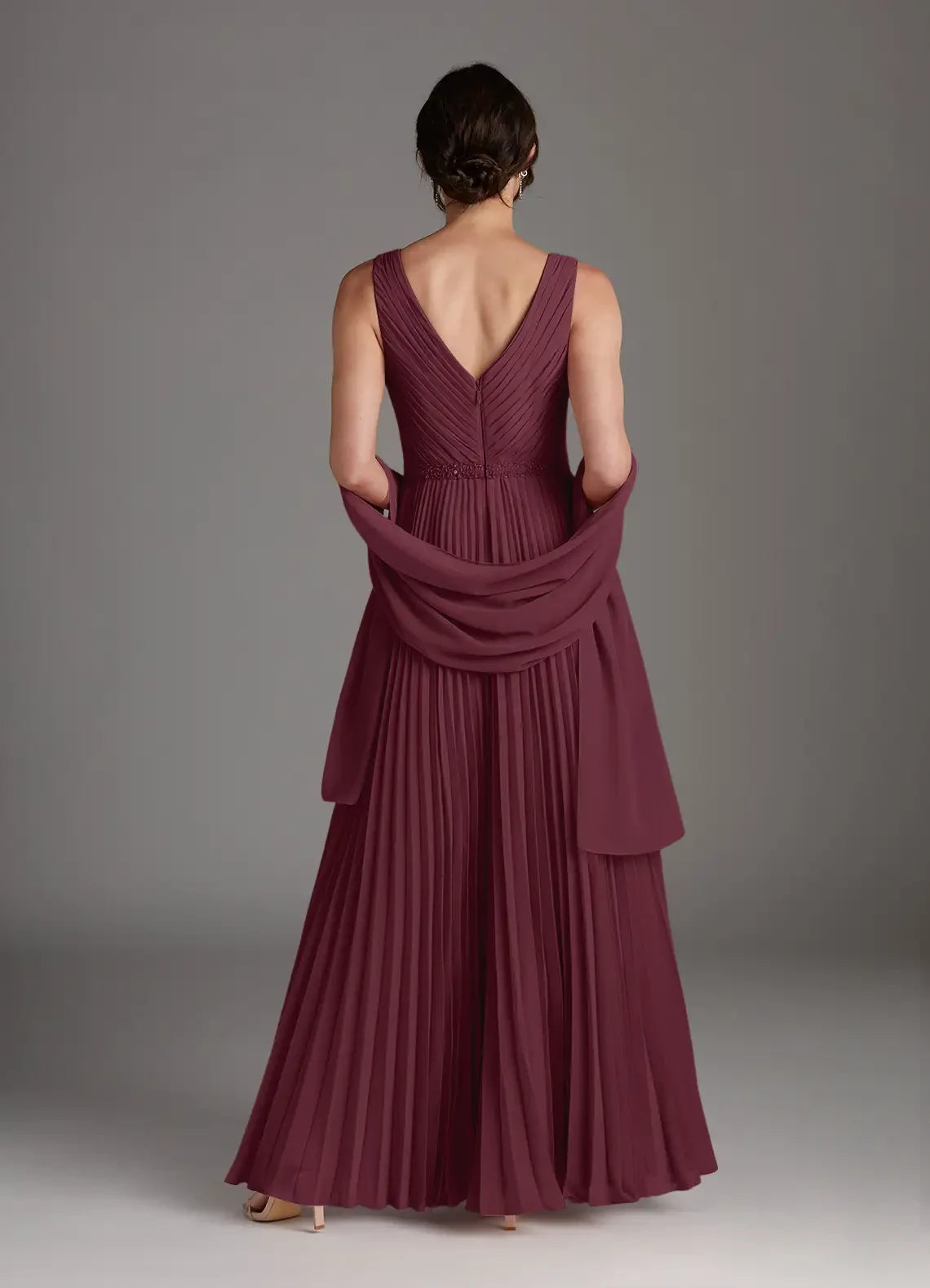 Simple A-Line V Neck Sleeveless Back Zip Floor-Length Mother of the Bride Dress