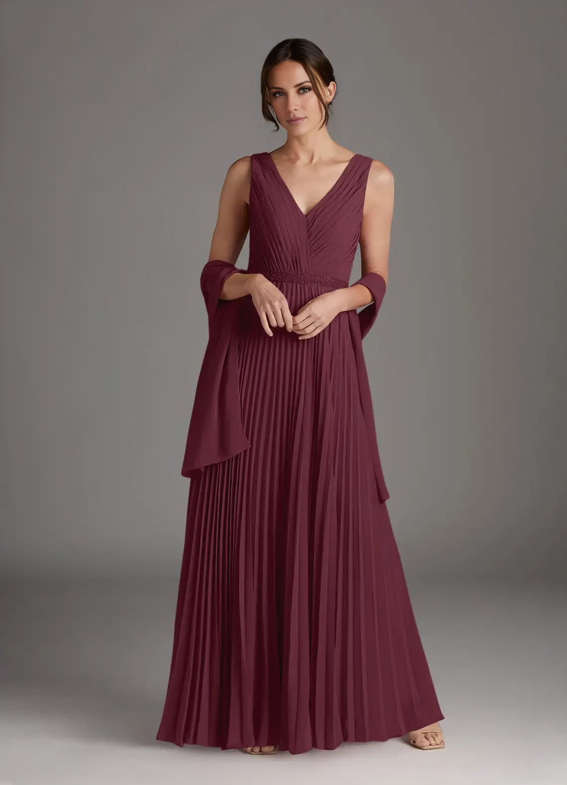 Simple A-Line V Neck Sleeveless Back Zip Floor-Length Mother of the Bride Dress