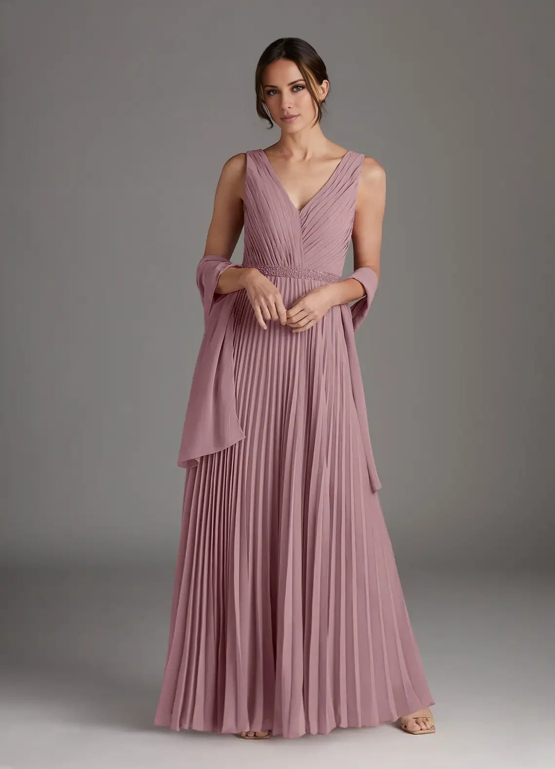 Simple A-Line V Neck Sleeveless Back Zip Floor-Length Mother of the Bride Dress
