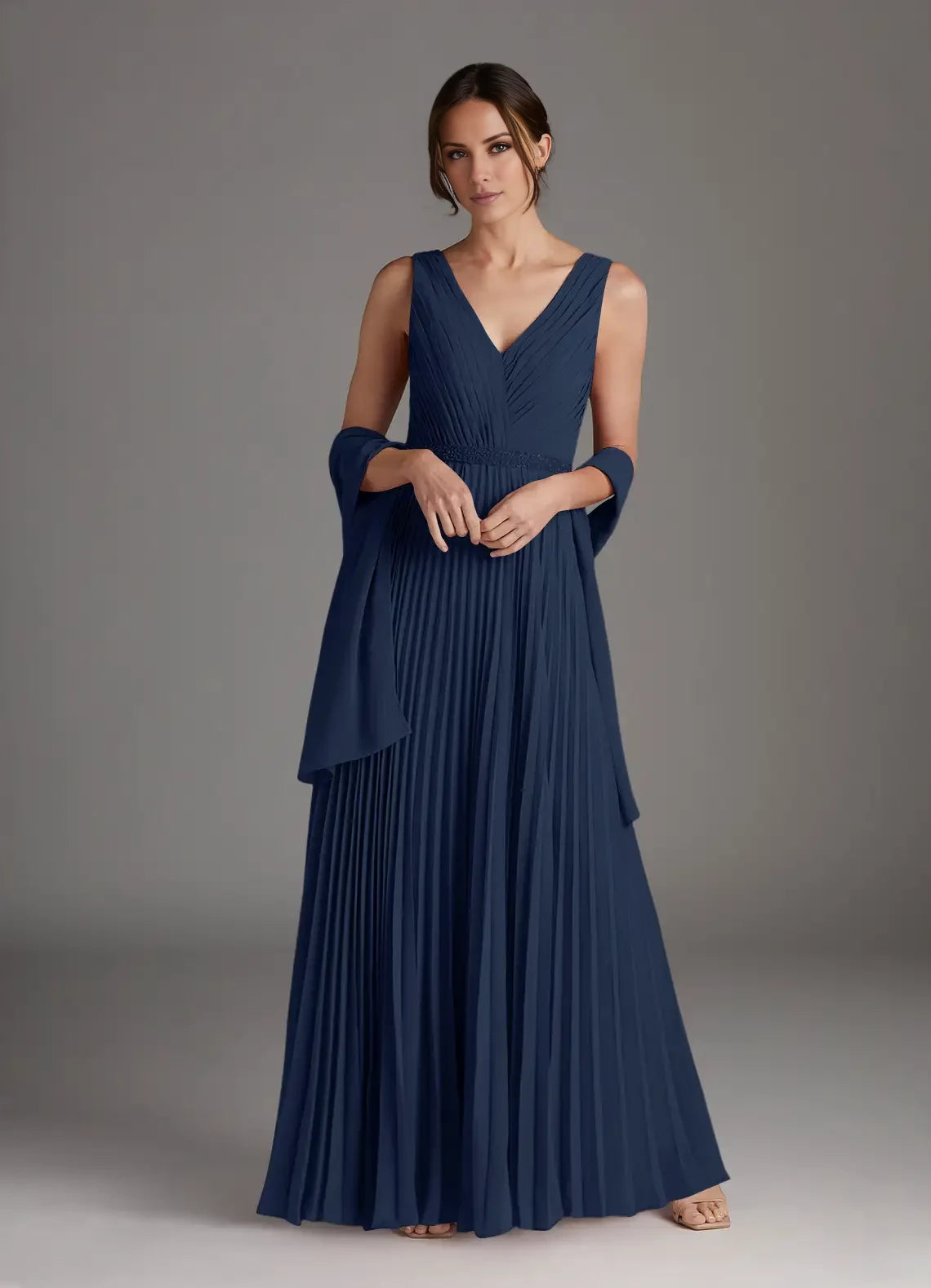 Simple A-Line V Neck Sleeveless Back Zip Floor-Length Mother of the Bride Dress