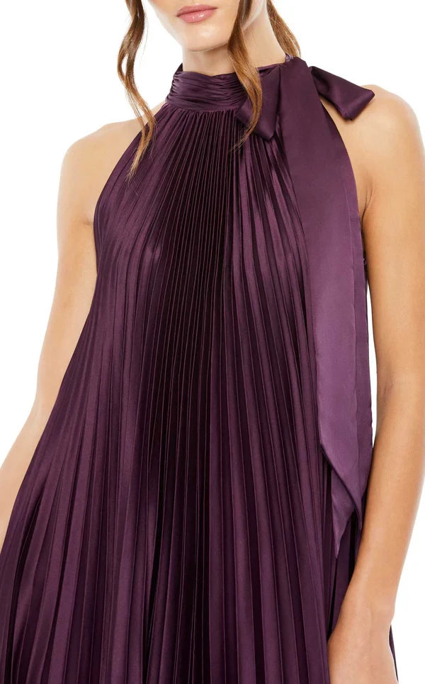 Simple Column Halter Sleeveless Back Zip Asymmetrical Evening Dress
