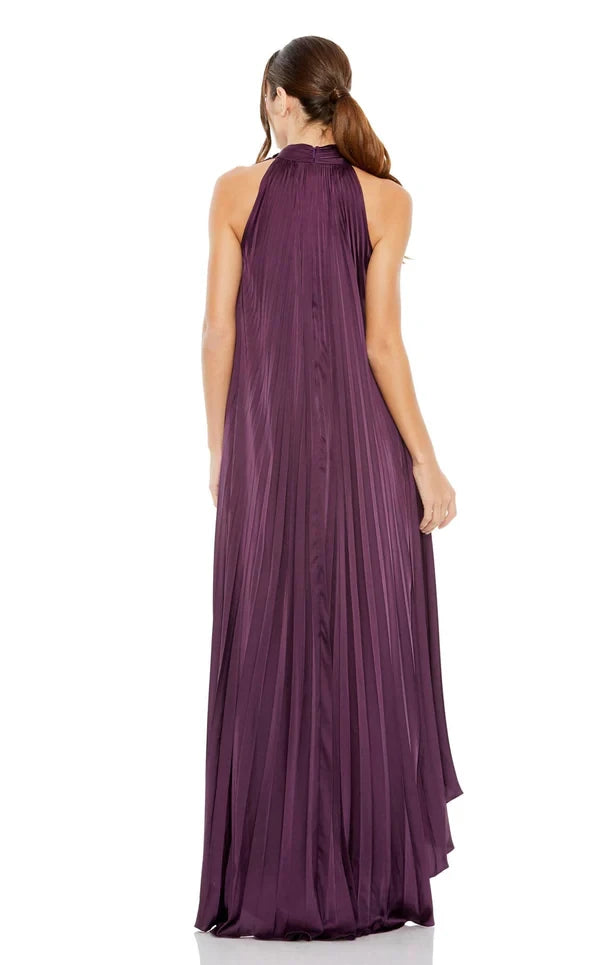 Simple Column Halter Sleeveless Back Zip Asymmetrical Evening Dress