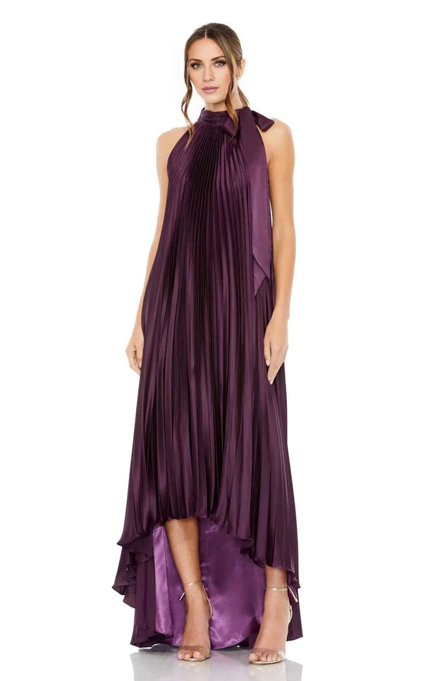Simple Column Halter Sleeveless Back Zip Asymmetrical Evening Dress
