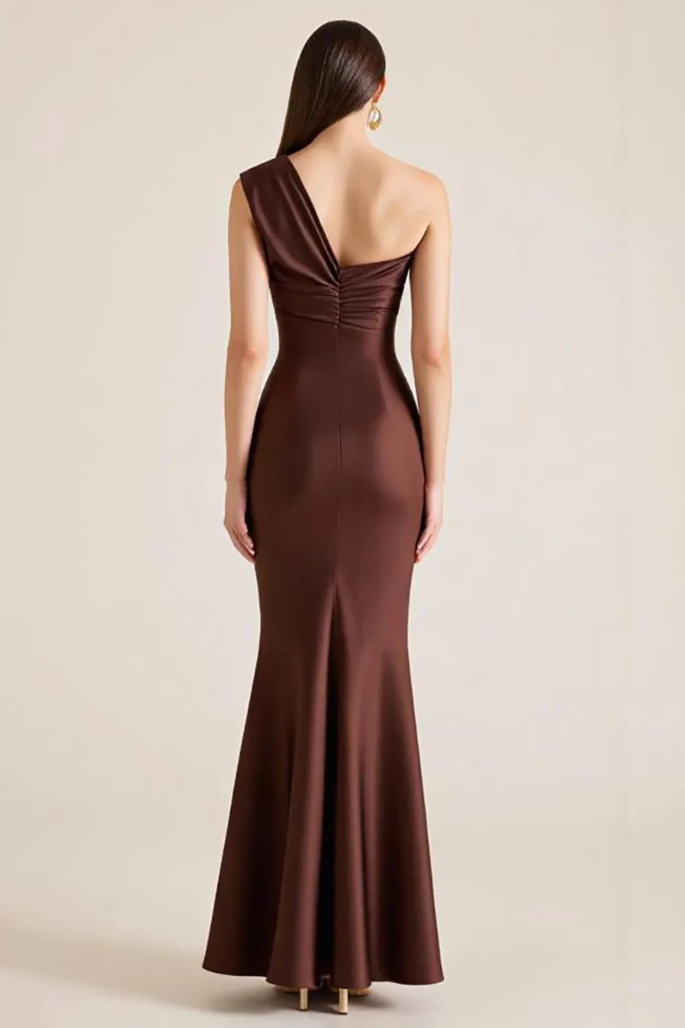 Simple Mermaid One Shoulder Sleeveless Back Zip Floor-Length Evening dress