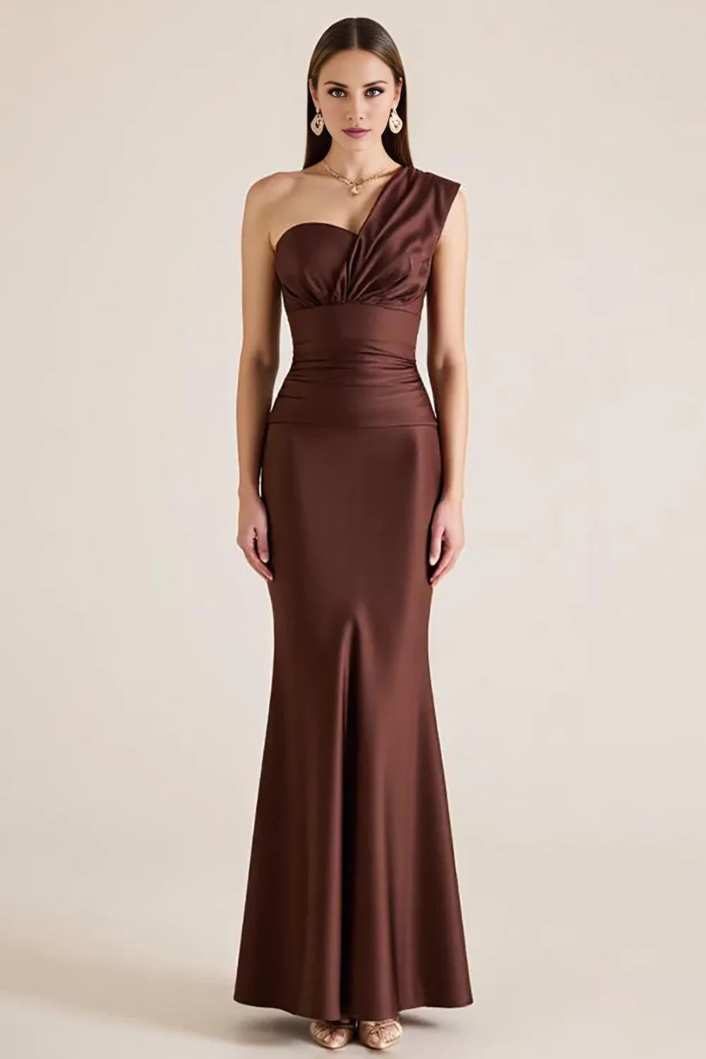 Simple Mermaid One Shoulder Sleeveless Back Zip Floor-Length Evening dress