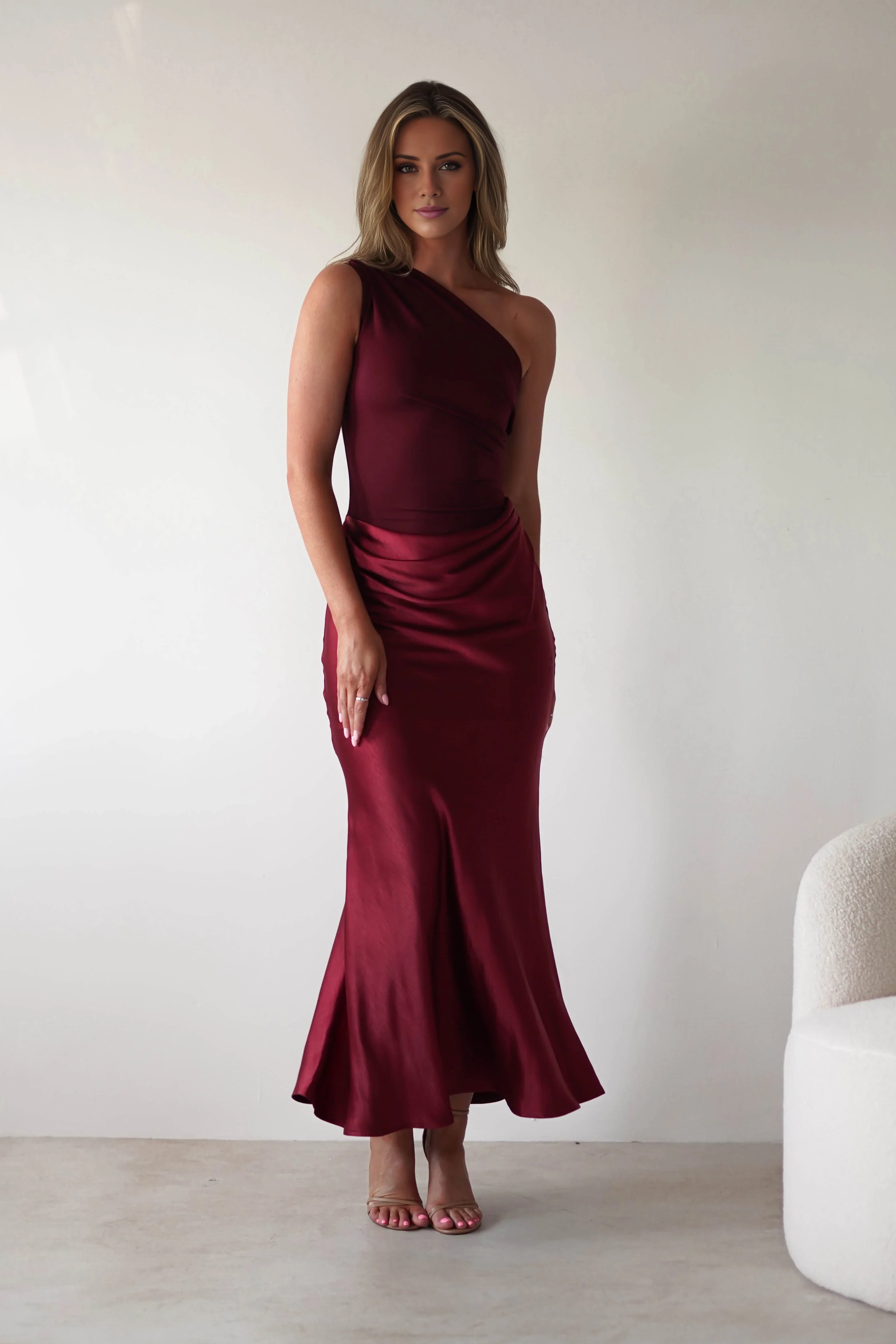 Simple Mermaid One Shoulder Sleeveless Backless Ankle-Length Prom Dress
