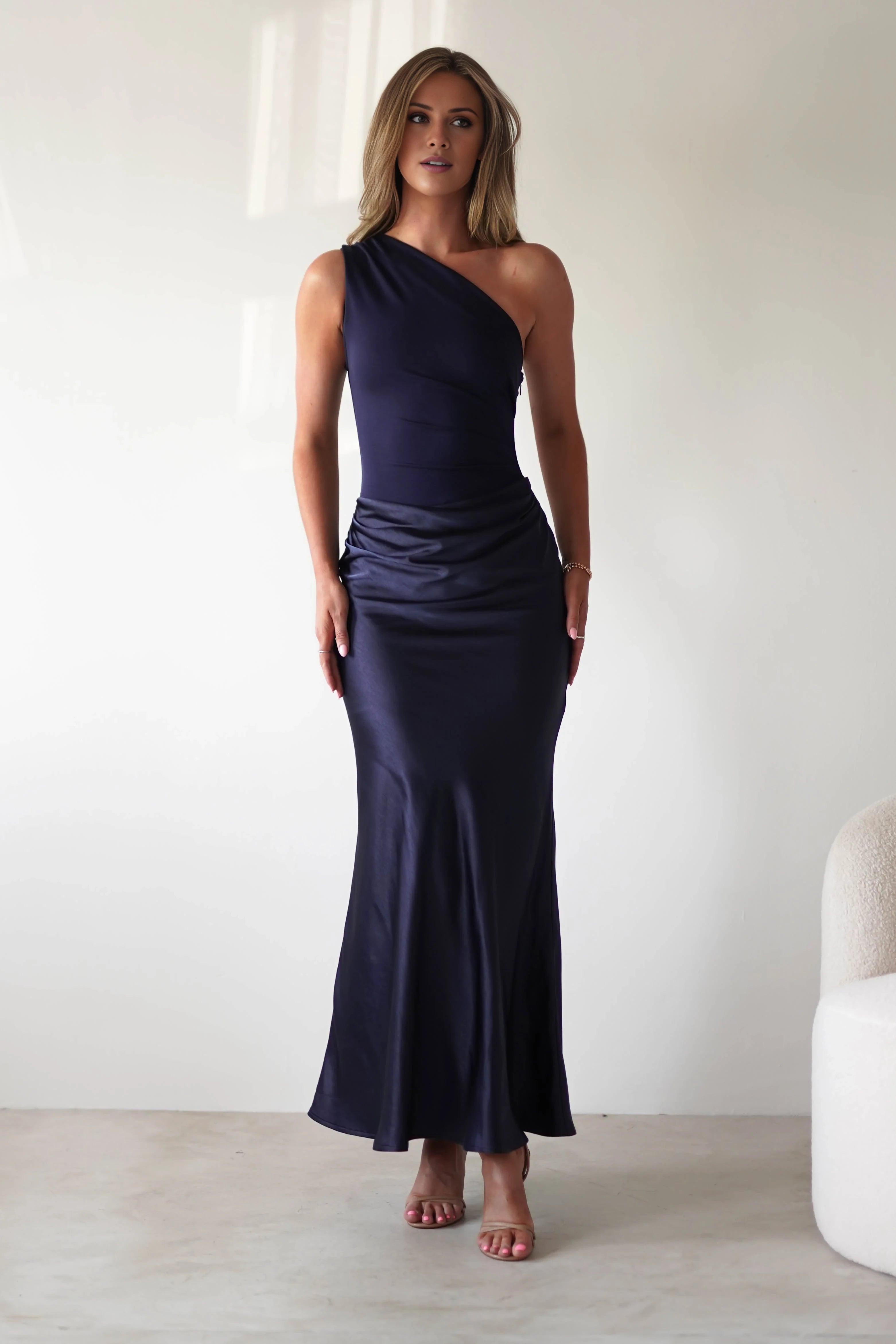 Simple Mermaid One Shoulder Sleeveless Backless Ankle-Length Prom Dress