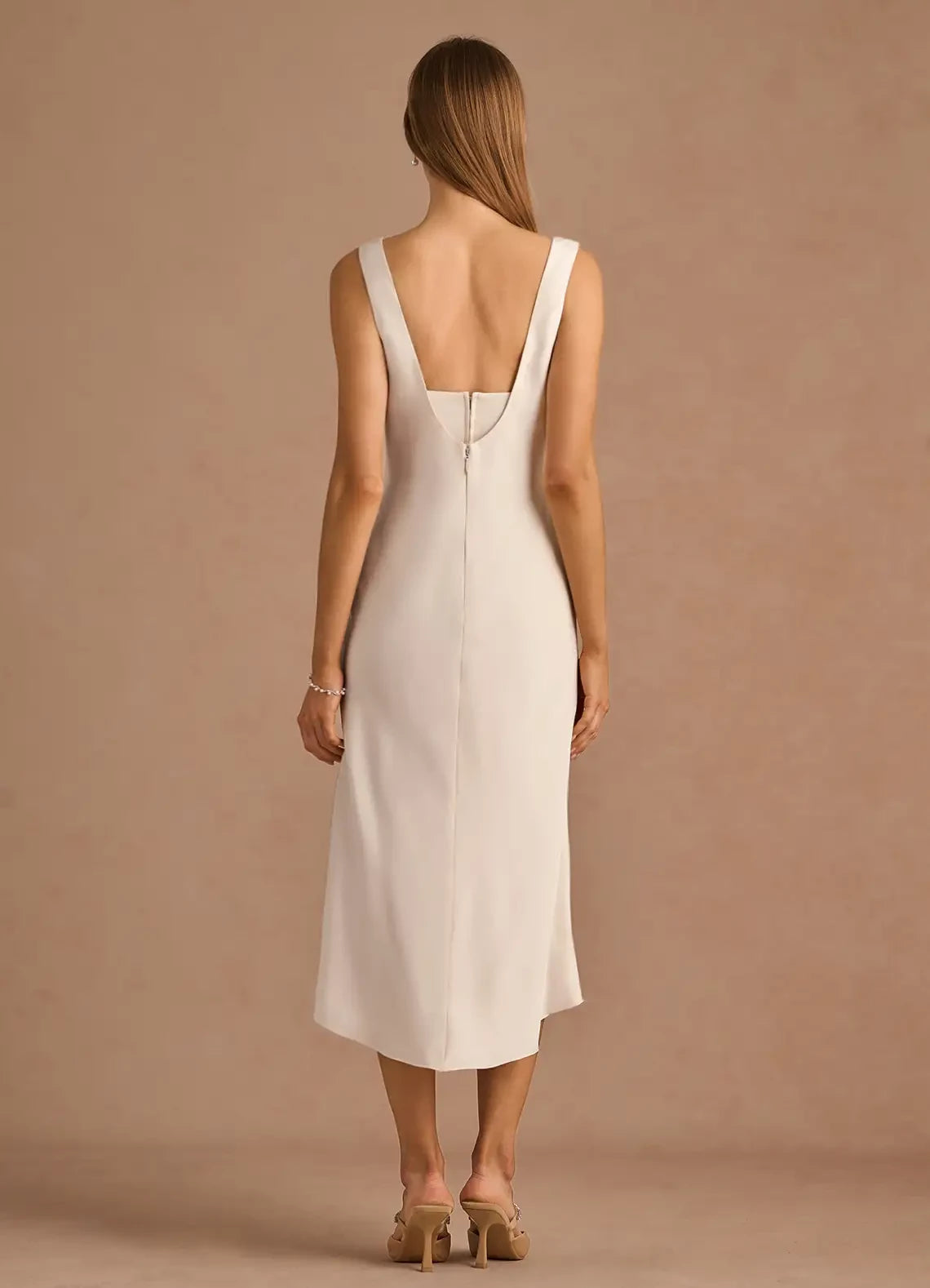 Simple Scoop Neck Sleeveless Satin Back Zip Ankle-Length evening dress