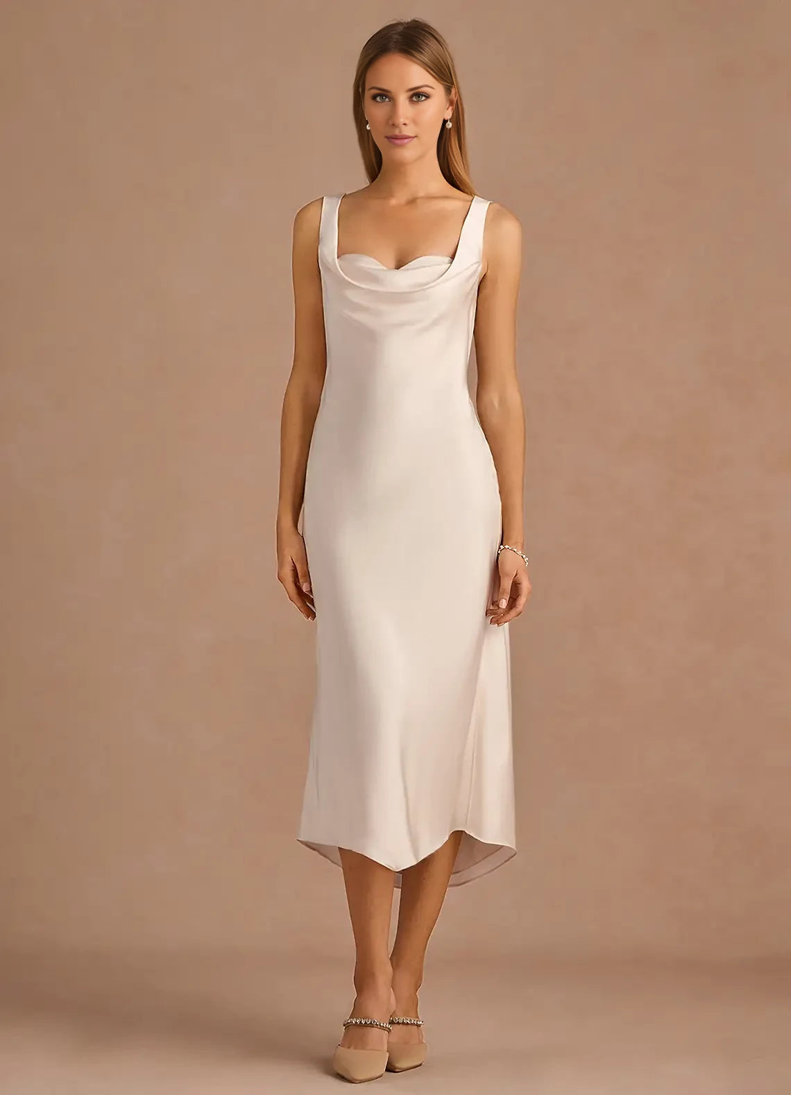 Simple Scoop Neck Sleeveless Satin Back Zip Ankle-Length evening dress