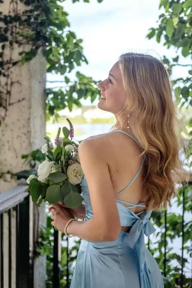 Sky Blue Satin Spaghetti-Strap Crisscross-Back Gown – Fresh & Stylish Evening Party Dress