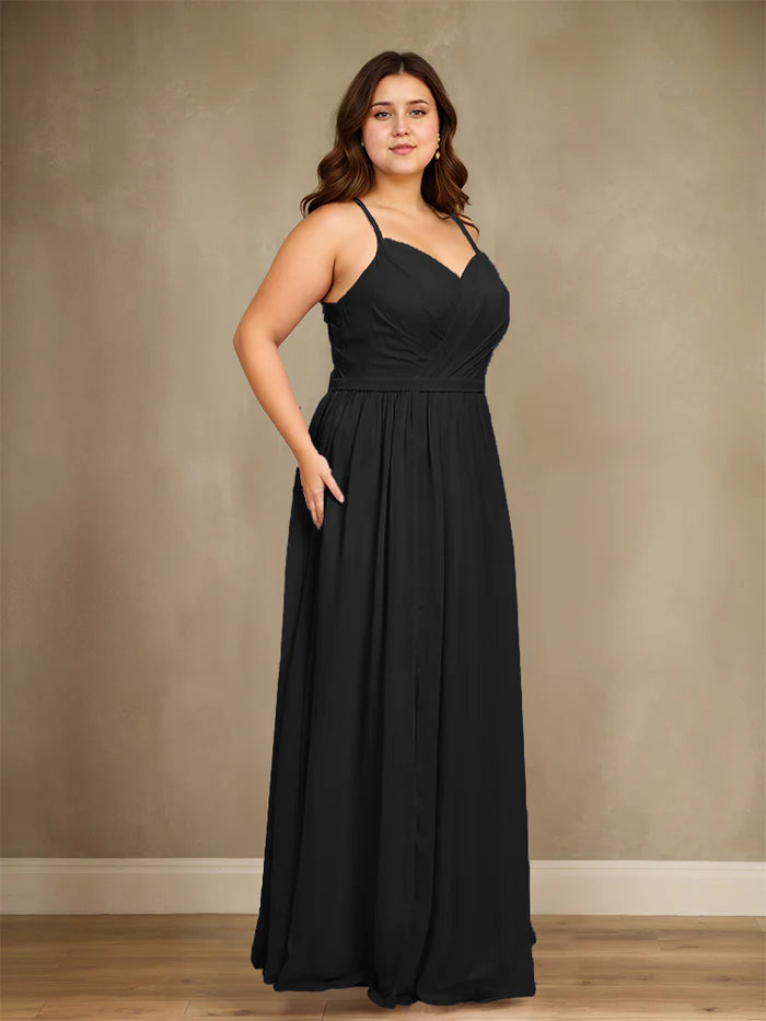 Plus Size Sleek A-Line Sweetheart Spaghetti-Strap Cut-Out-Back Floor-Length Plus-Size Bridesmaid Dresses