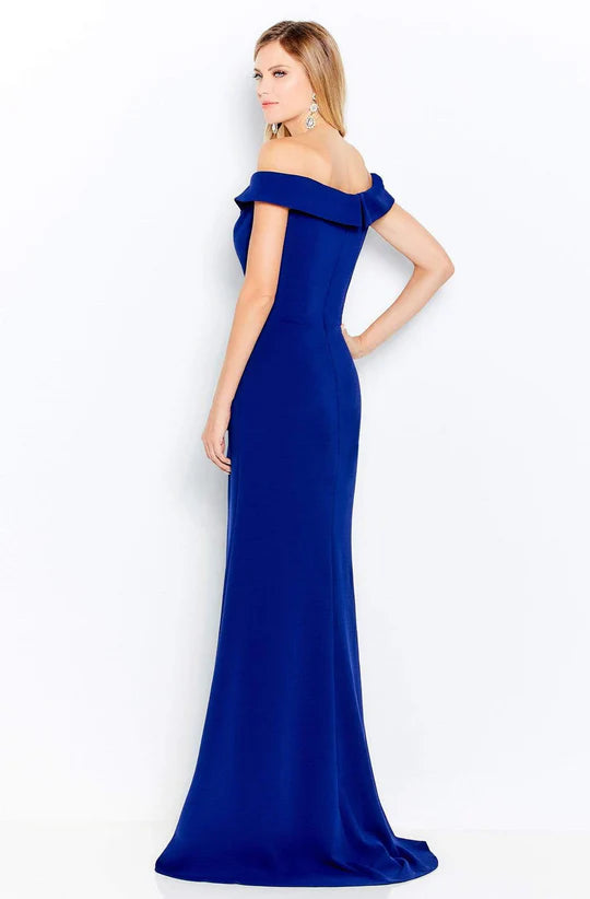 Sleek Mermaid Off-Shoulder Embellished-Back Royal Blue Satin Floor-Length Mother of the Bride Dresses