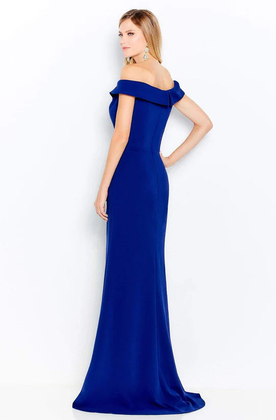 Sleek Mermaid Off-Shoulder Embellished-Back Royal Blue Satin Floor-Length Mother of the Bride Dresses