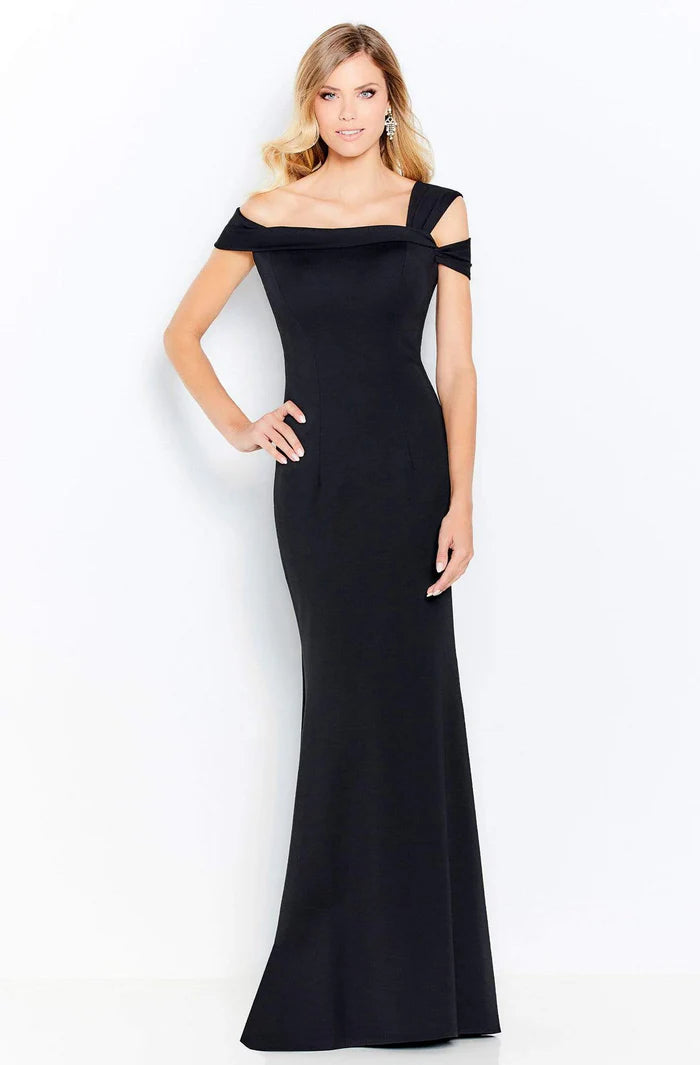Sleek Mermaid Off-Shoulder Open-Back Black Crepe Floor-Length Mother of the Bride Dresses