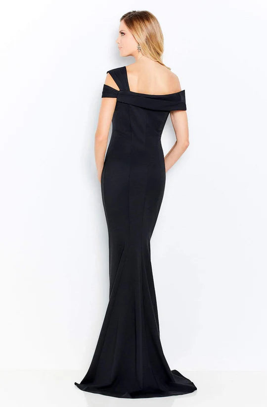Sleek Mermaid Off-Shoulder Open-Back Black Crepe Floor-Length Mother of the Bride Dresses