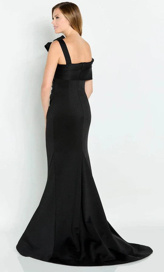 Sleek Mermaid One-Shoulder Open-Back Ruched-Black Satin Train-Floor-Length Mother of the Bride Dresses