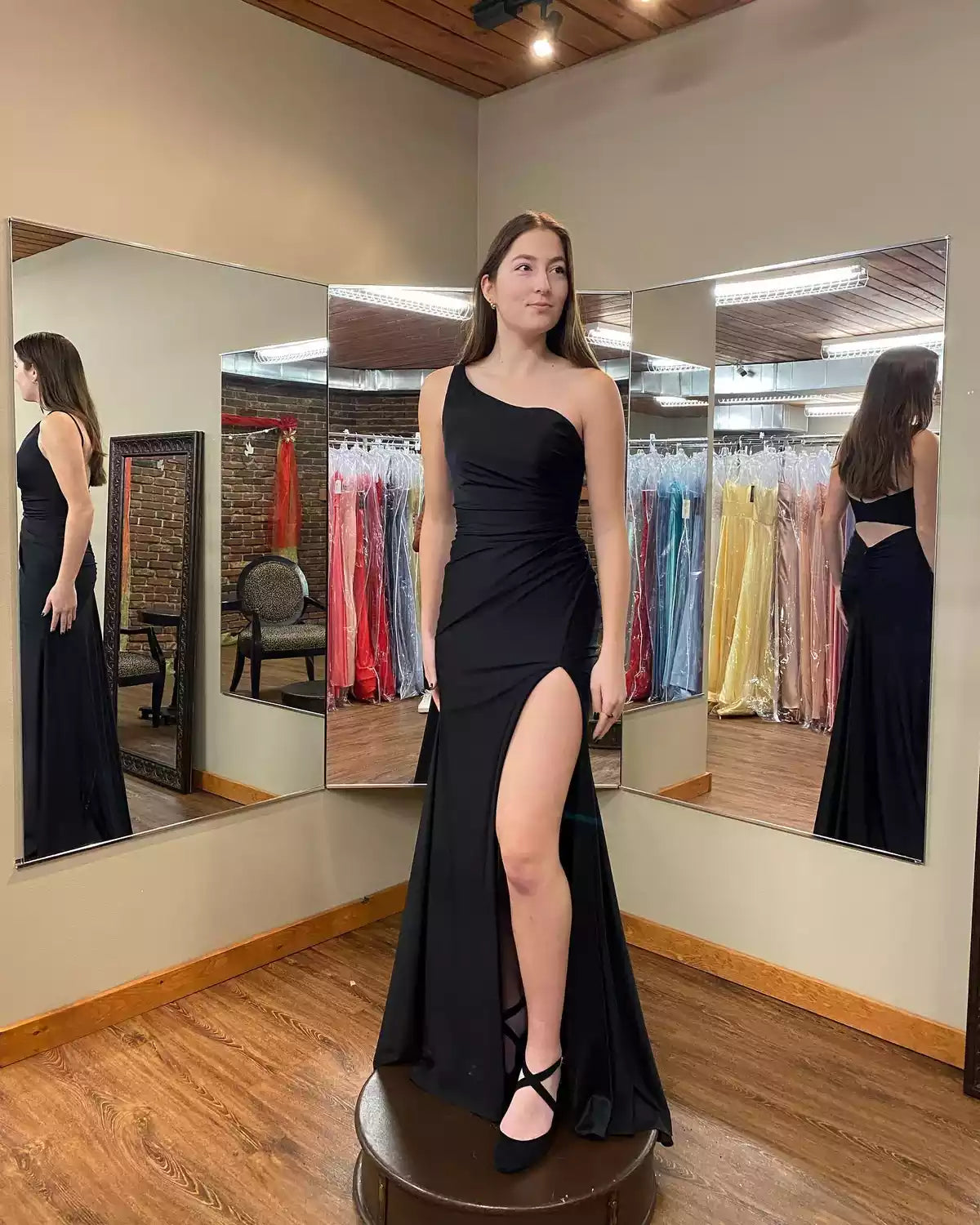 Sleek Black One-Shoulder Mermaid Gown with Cutout Back & High Side Slit