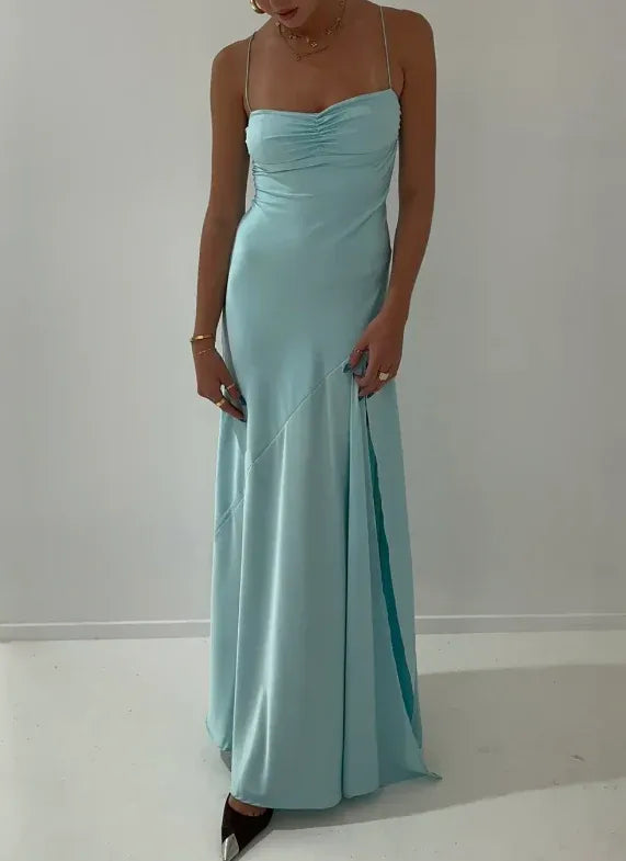 Sleek Sheath Ruched-Sweetheart Satin Prom Dresses with Slit