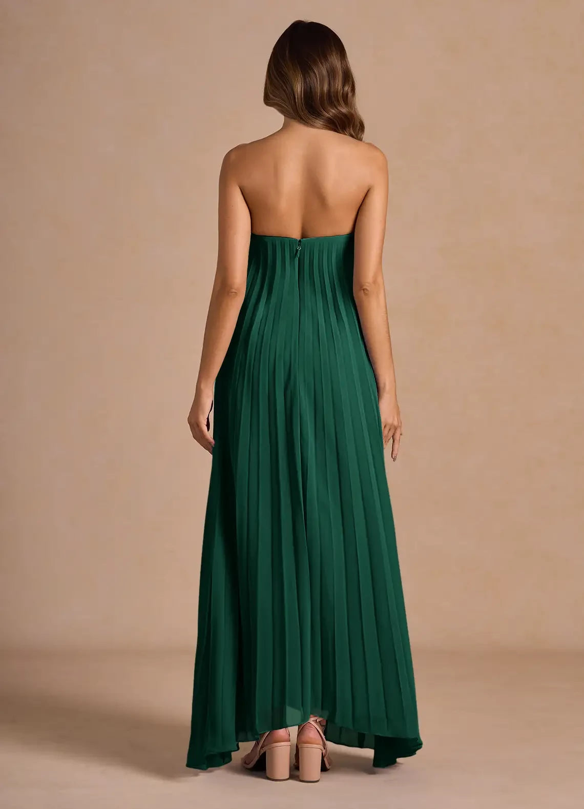 Sleeveless Allover Pleated Maxi Dress Evening Dresses