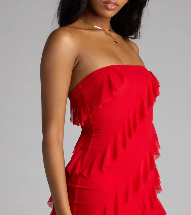 Sleeveless Ruffle Mini Tube Dress Homecoming Dresses