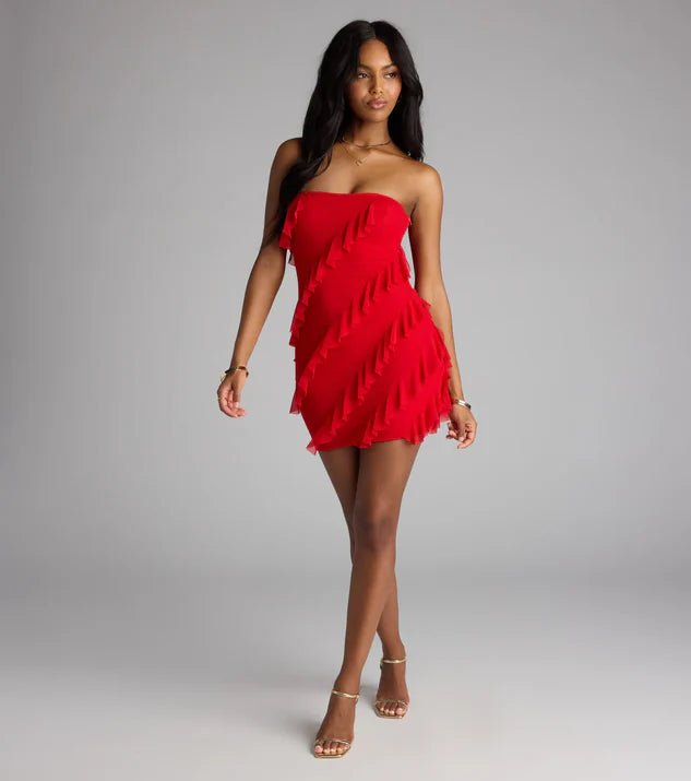 Sleeveless Ruffle Mini Tube Dress Homecoming Dresses
