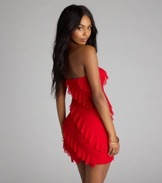 Sleeveless Ruffle Mini Tube Dress Homecoming Dresses