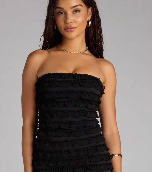 Sleeveless Ruffles Mini Tube Dress Homecoming Dresses