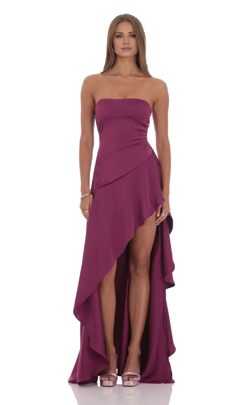 Sleeveless Satin High Low Maxi Dress Prom Dresses