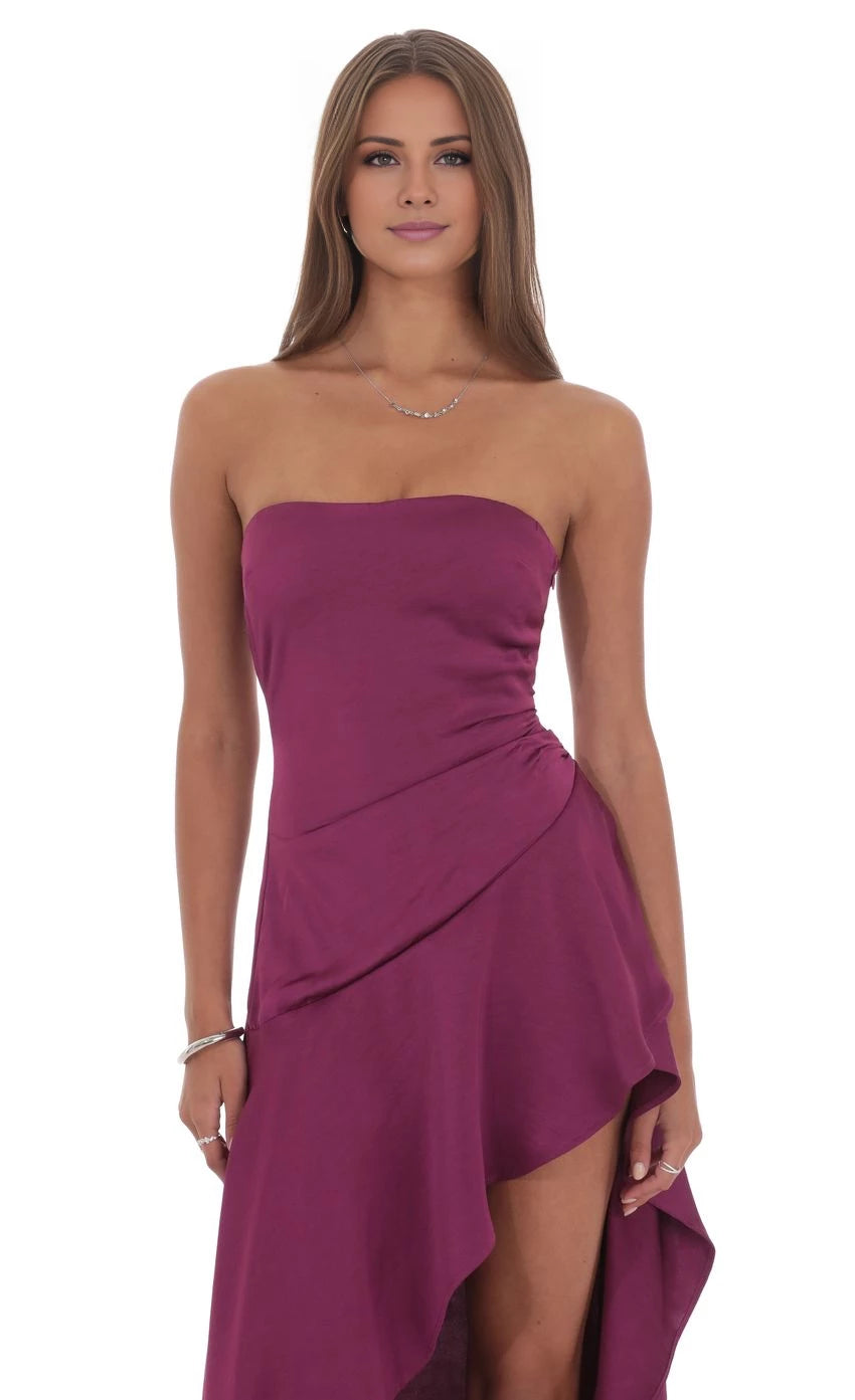 Sleeveless Satin High Low Maxi Dress Prom Dresses