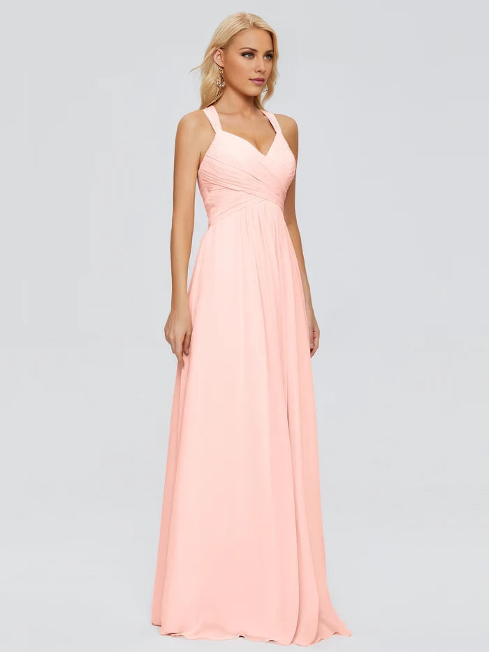 Sleeveless Spaghetti Straps Chiffon Bridesmaid Dresses