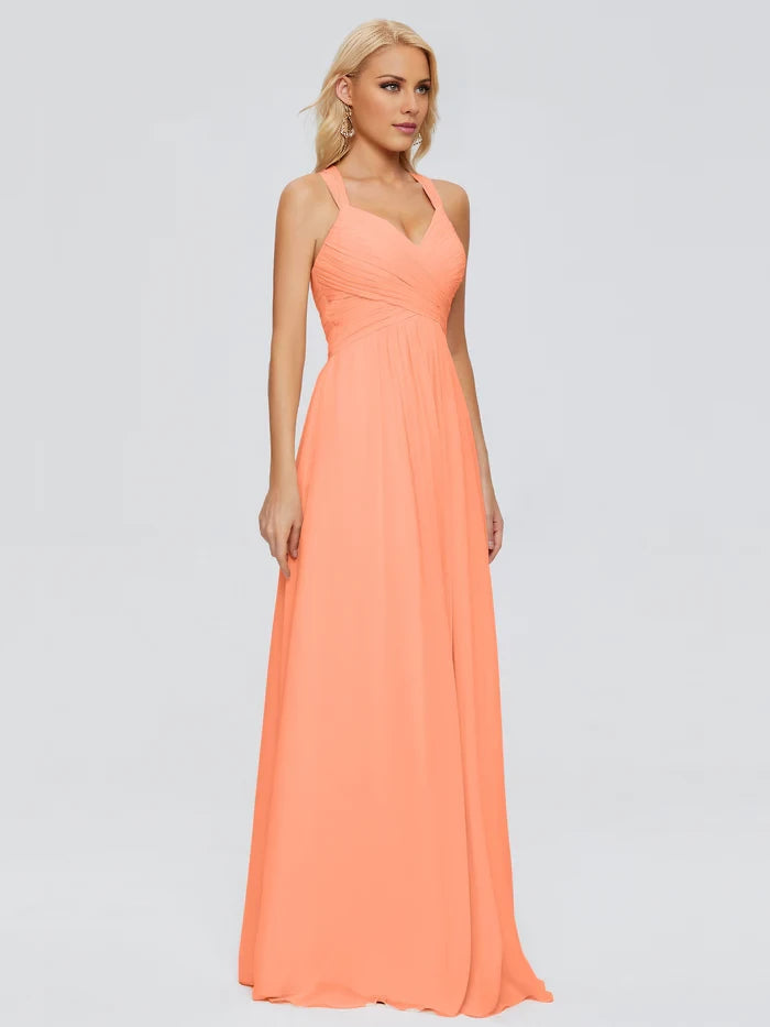 Sleeveless Spaghetti Straps Chiffon Bridesmaid Dresses