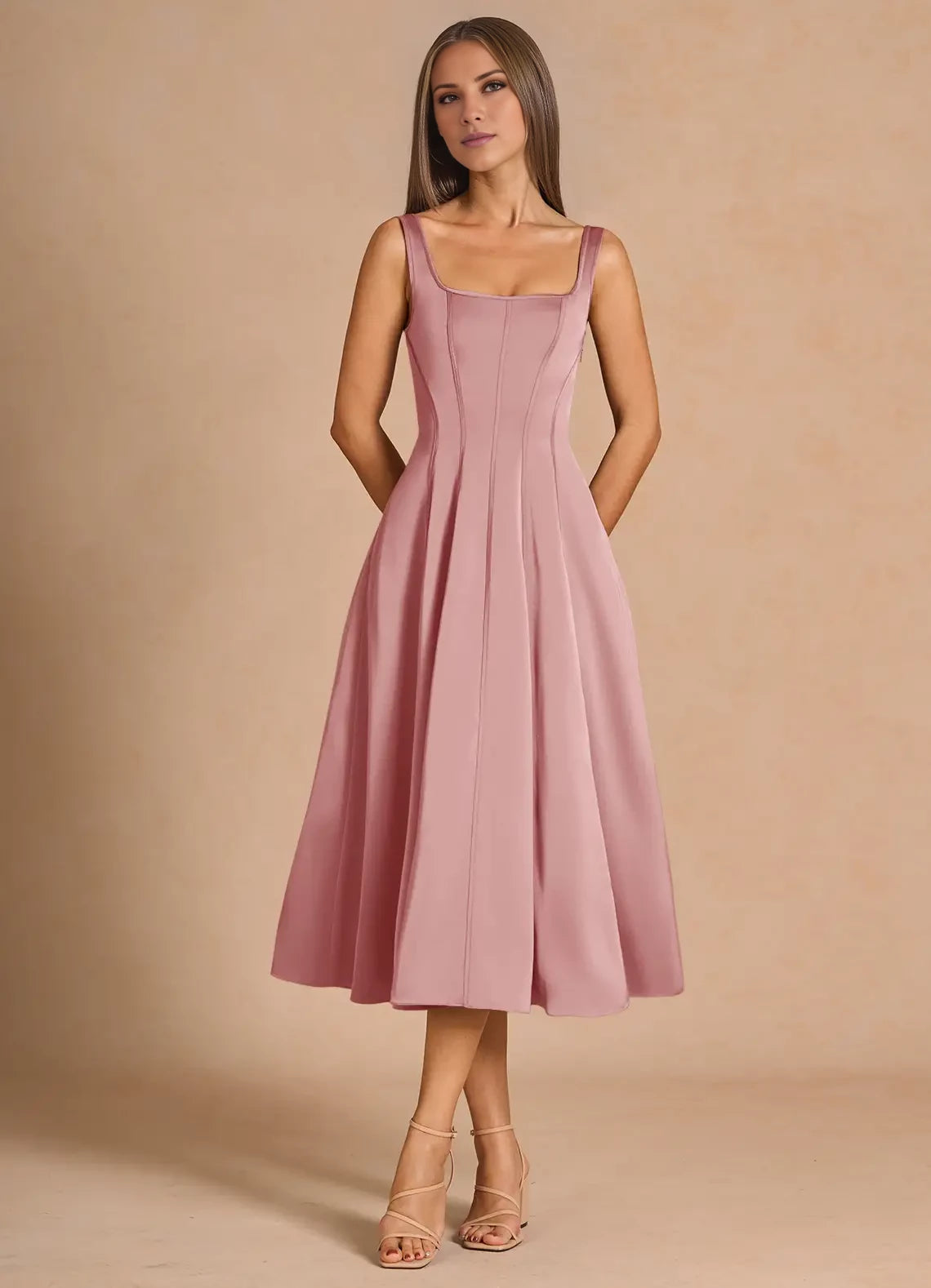 Sleeveless Square Neck Maxi Dress Evening Dresses