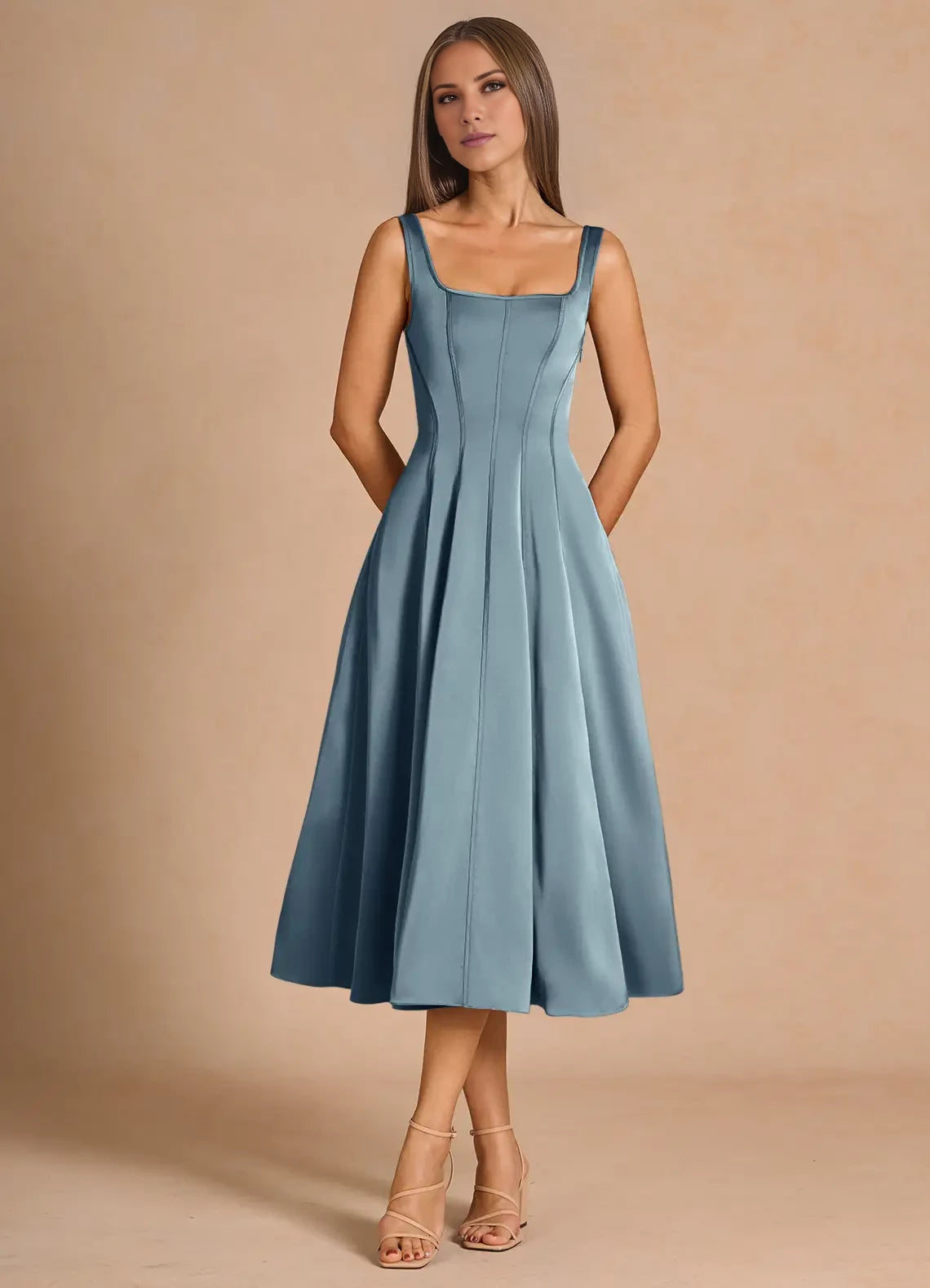Sleeveless Square Neck Maxi Dress Evening Dresses