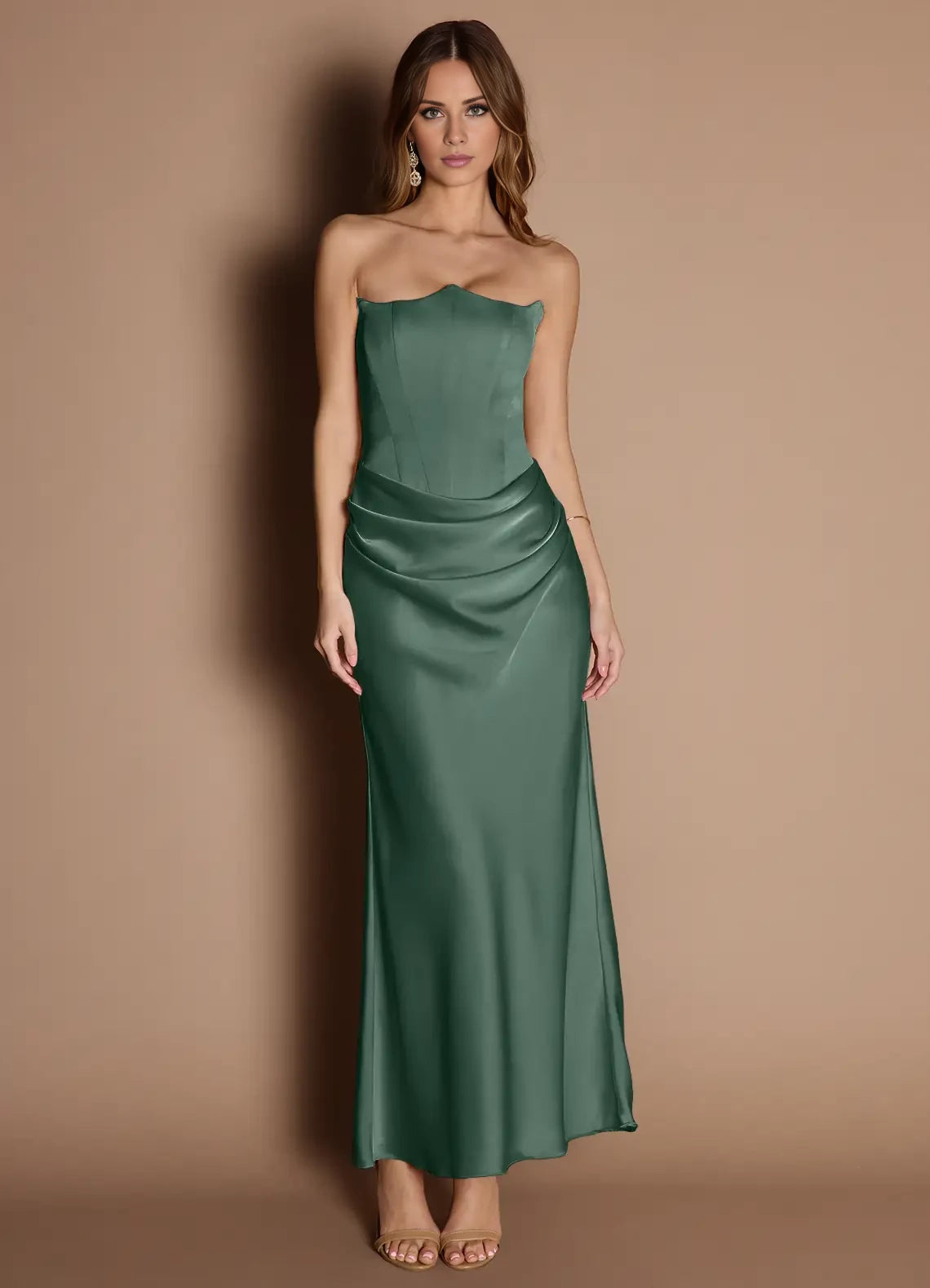 Sleeveless Strapless no slit Maxi Dress Evening Dresses  ﻿