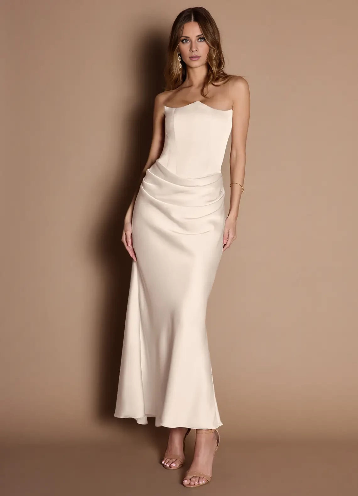 Sleeveless Strapless no slit Maxi Dress Evening Dresses  ﻿