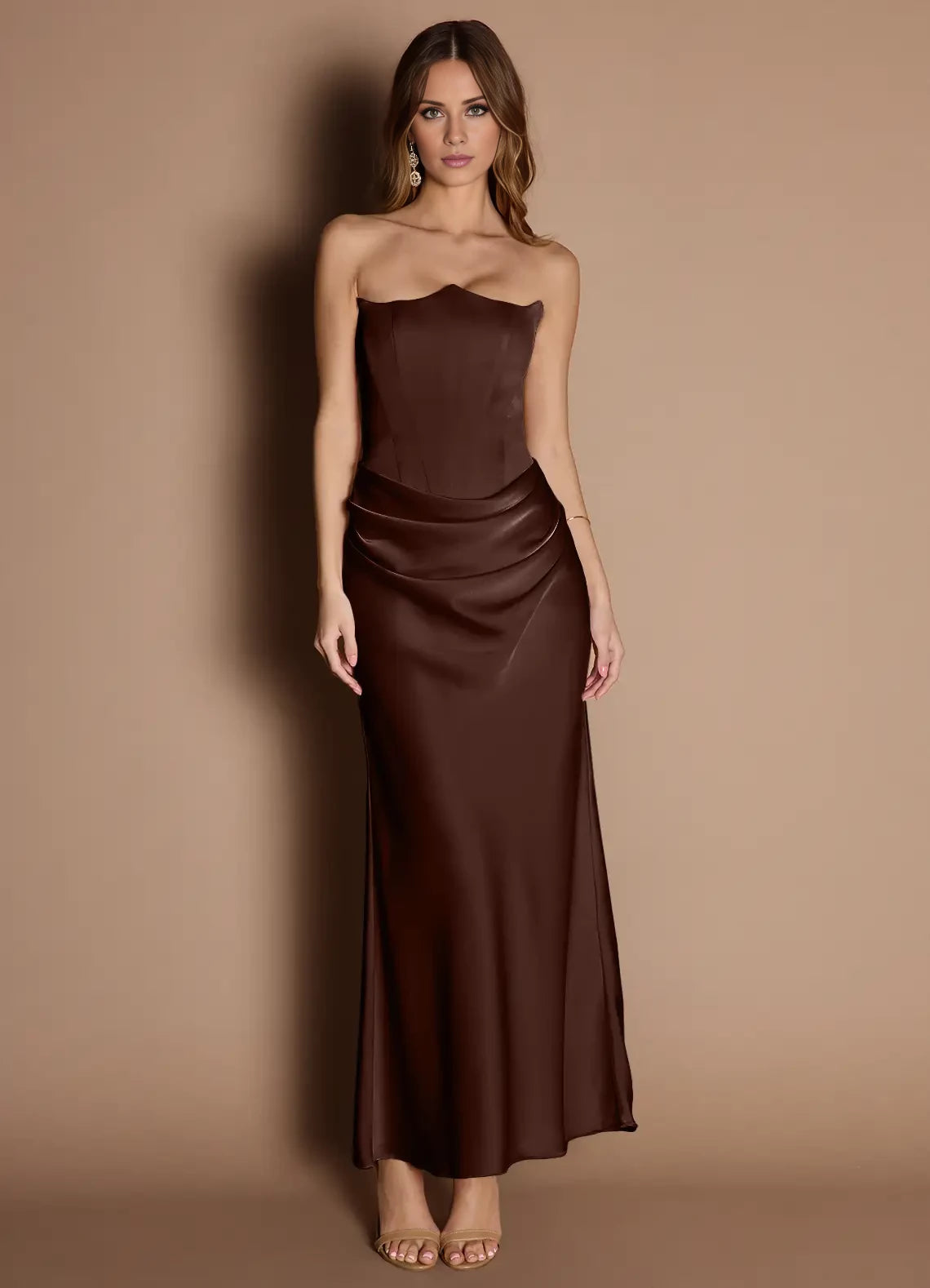 Sleeveless Strapless no slit Maxi Dress Evening Dresses  ﻿
