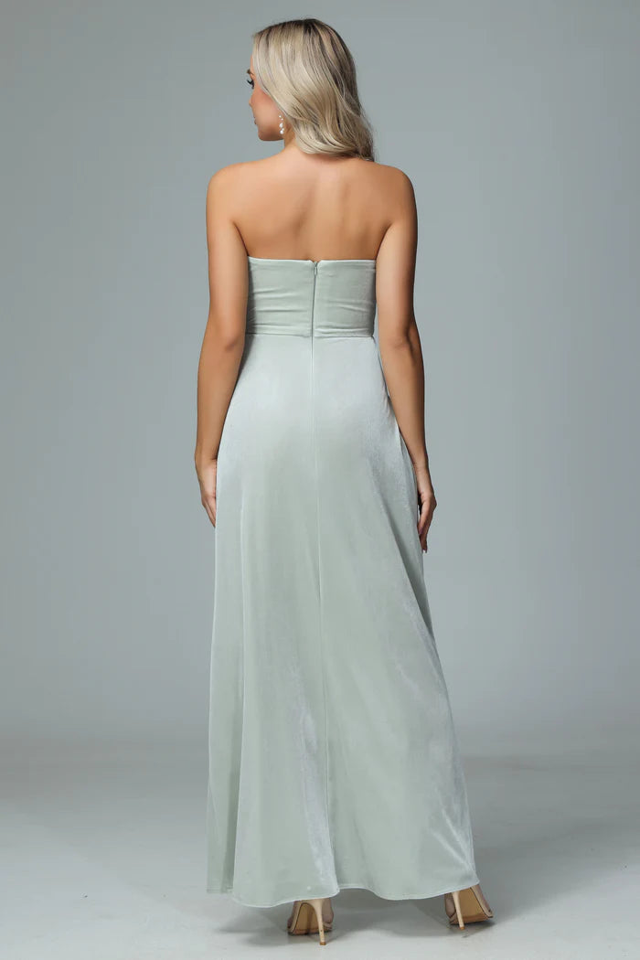Soft Sheath Strapless Sleeveless Zipper-Back Velvet Floor-Length Bridesmaid Dresses