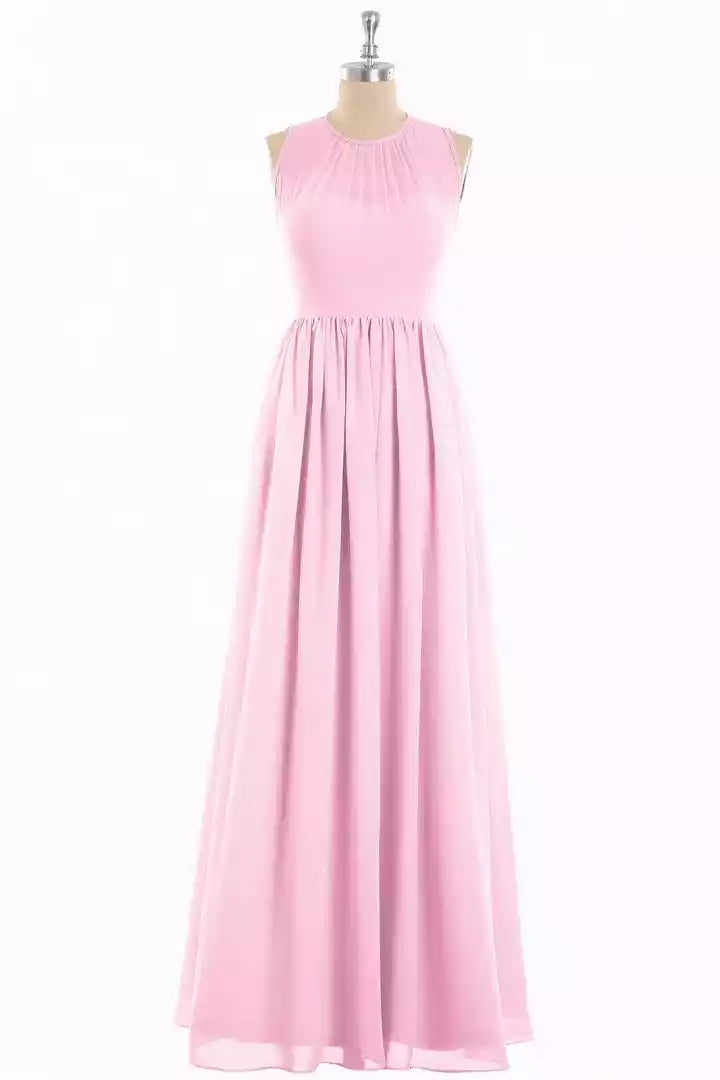 Soft Blush Chiffon Gown with Halter Keyhole Back & Sleeveless Bodice