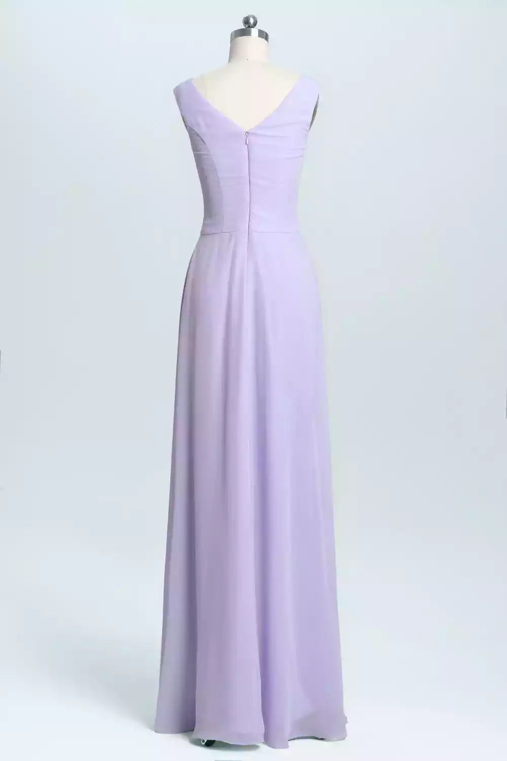 Soft Lavender Chiffon Gown with V-Neck & Asymmetric Ruffle Detail