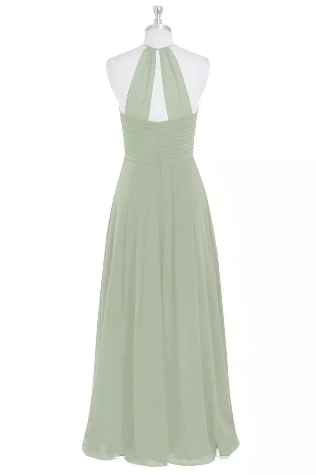 Soft Sage Green Chiffon Gown with Halter Neck & Ruched Bodice
