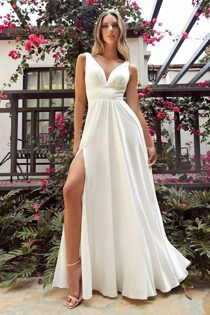 Soft Satin Empire Split Fork Bridal Gown Wedding Dresses