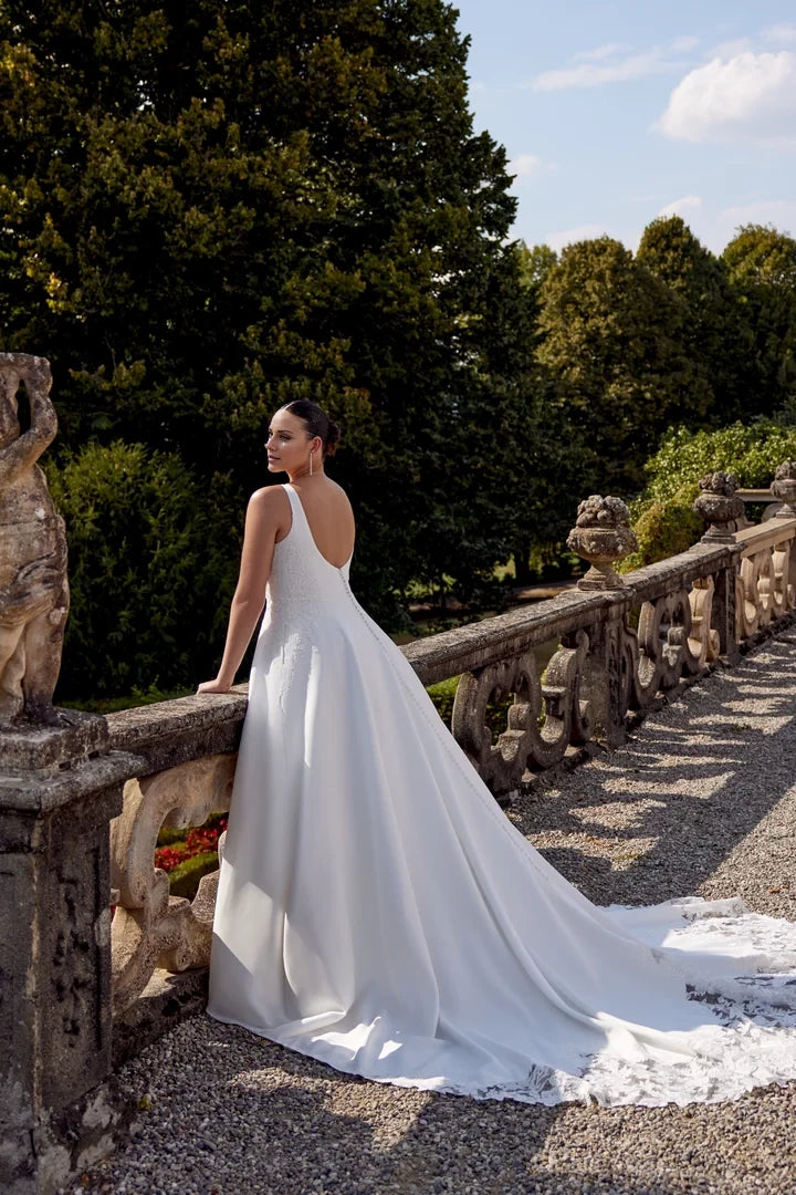 Soft Satin Plus Size Wedding Dress with Plunging V-Neckline and V-Back Wedding Dresses